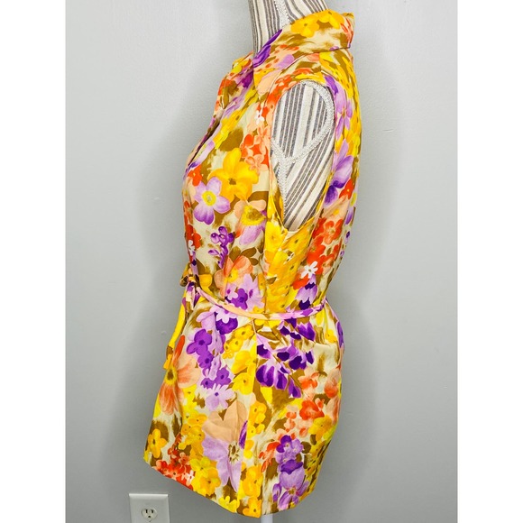Vintage 70s Lady Manhattan Vibrant Floral Sleeveless Top Belted Size Large Retro - Picture 5 of 11